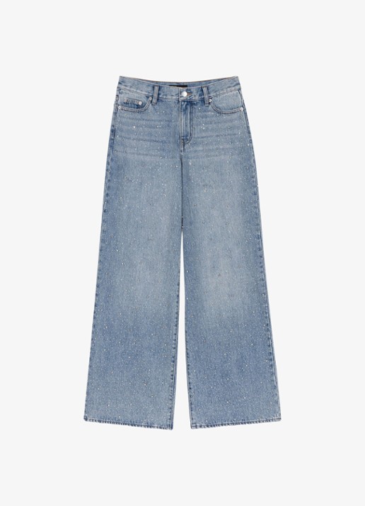 Maje High waist wide leg jeans met strass - voorkant 5 indigo