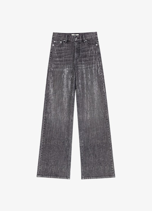 Maje High waist wide leg jeans met strass