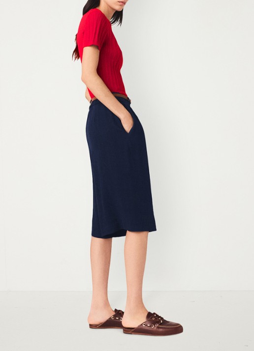 Maje Icailly high waist straight fit bermuda in linnenblend - detail 2 donkerblauw