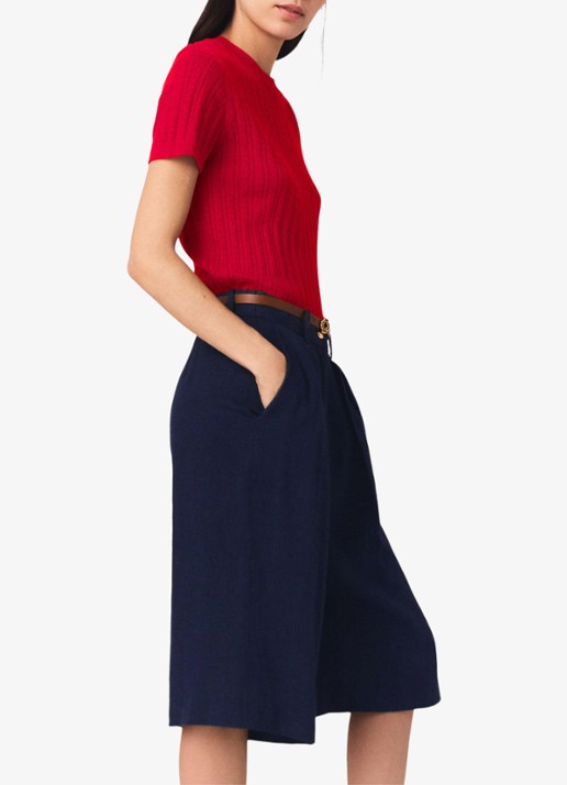 Maje Icailly high waist straight fit bermuda in linnenblend - detail 4 donkerblauw