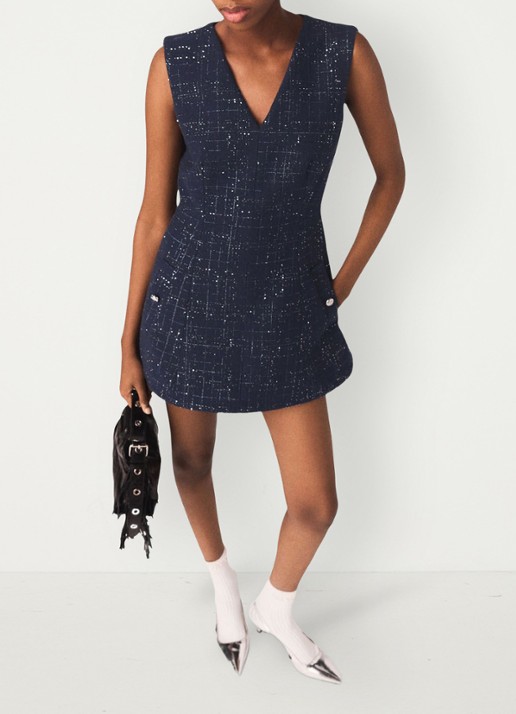 Maje Iomel mini jurk met steekzakken - detail 4 donkerblauw