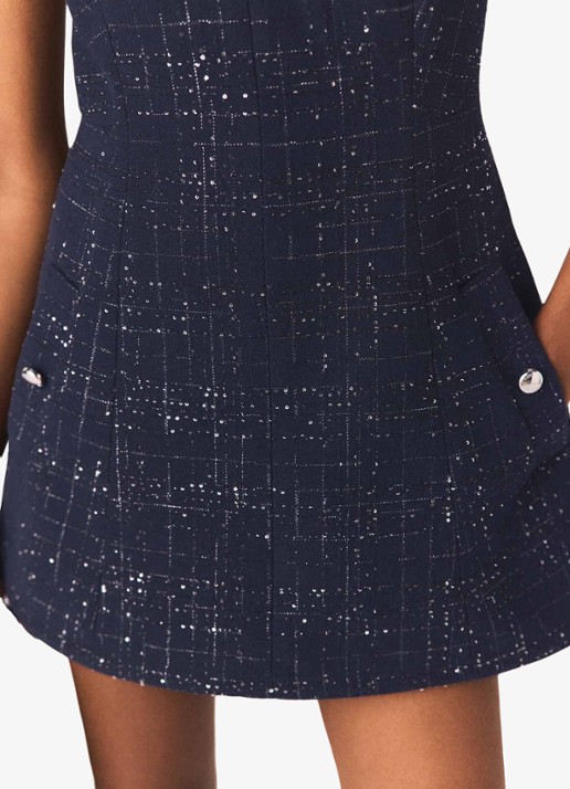 Maje Iomel mini jurk met steekzakken - detail 5 donkerblauw