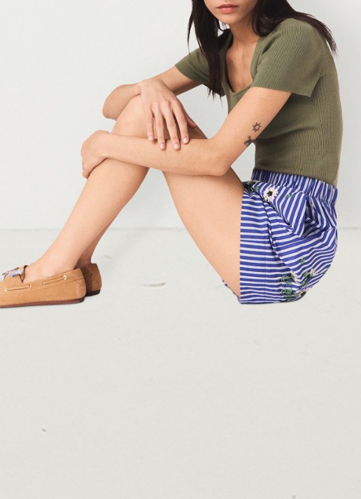 Maje Ipearl high waist wide fit korte broek met streepprint - detail 7 blauw