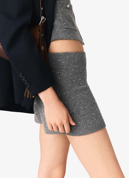 Maje Istra high waist straight fit korte broek in wolblend - detail 3 grijs