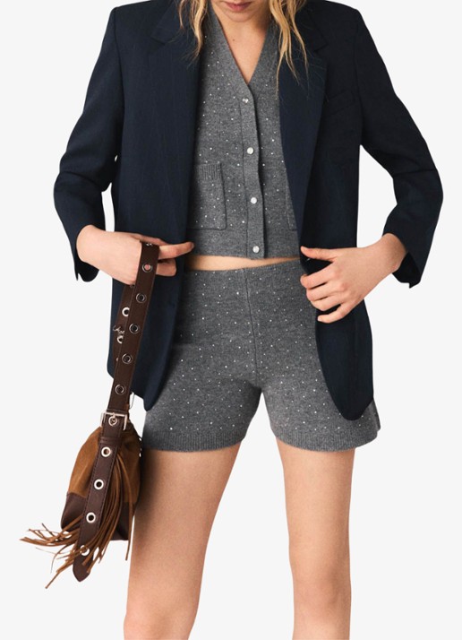 Maje Istra high waist straight fit korte broek in wolblend - detail 6 grijs