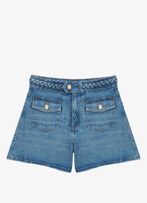 Maje Ivick korte broek van denim - voorkant donkerblauw