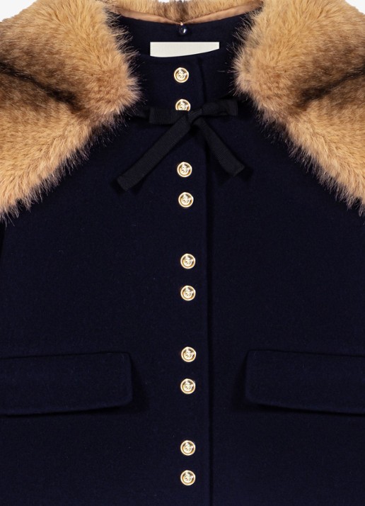 Maje Jack in wolblend met afneembare kraag - detail 2 donkerblauw