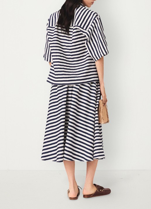 Maje Jalais midi rok met streepprint - achterkant 5 donkerblauw