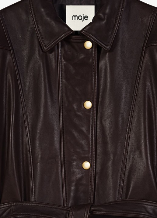 Maje Jas van lamsleer met strikceintuur - detail 5 bruin
