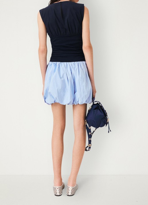 Maje Jersey en katoen mix jurk - achterkant donkerblauw