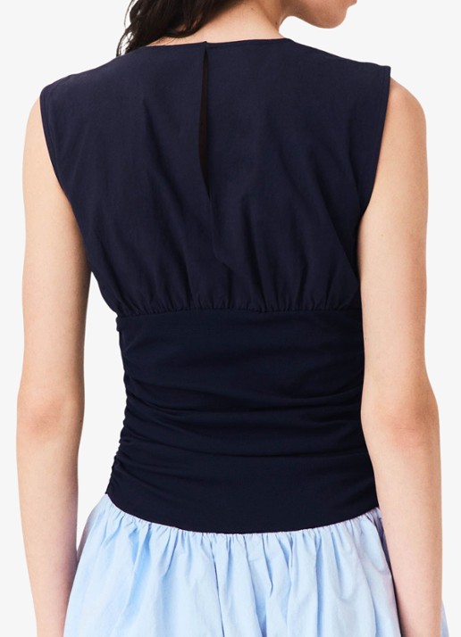 Maje Jersey en katoen mix jurk - detail 5 donkerblauw