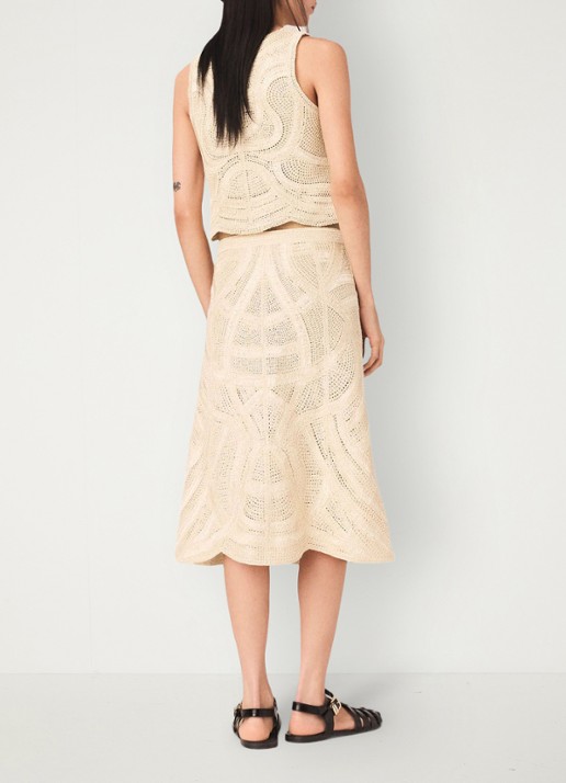 Maje Jight midi rok met borduring - achterkant 3 beige