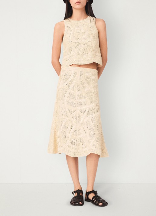 Maje Jight midi rok met borduring - voorkant 2 beige