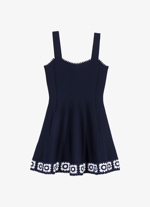 Maje Jurk met haakwerkinzet - voorkant donkerblauw