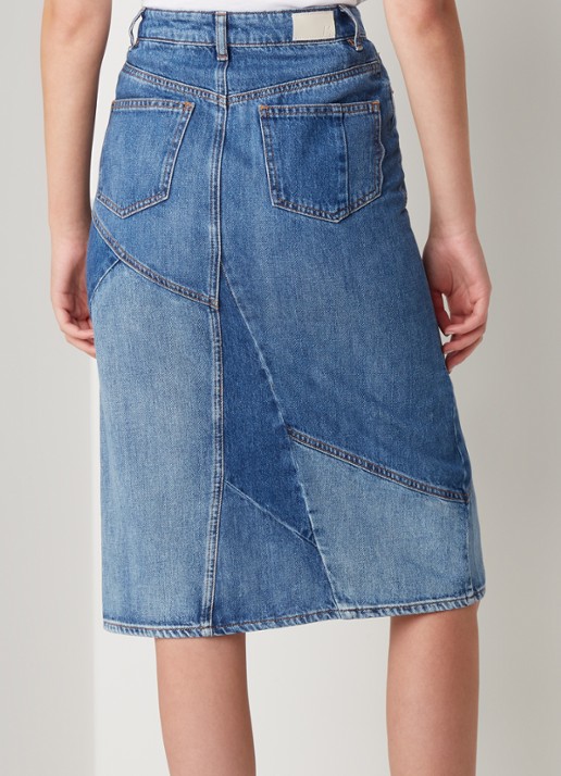Maje Justine midi spijkerrok met patchwork - achterkant 4 jeans