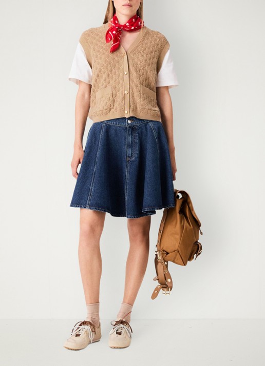 Maje Kabelgebreid gilet in kasjmierblend met opgestikte zakken - voorkant 2 beige