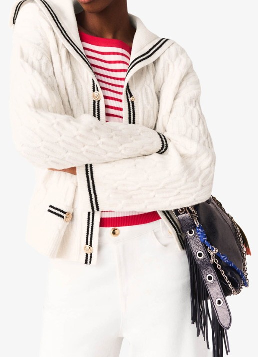 Maje Kabelgebreid vest van wol - detail 2 beige