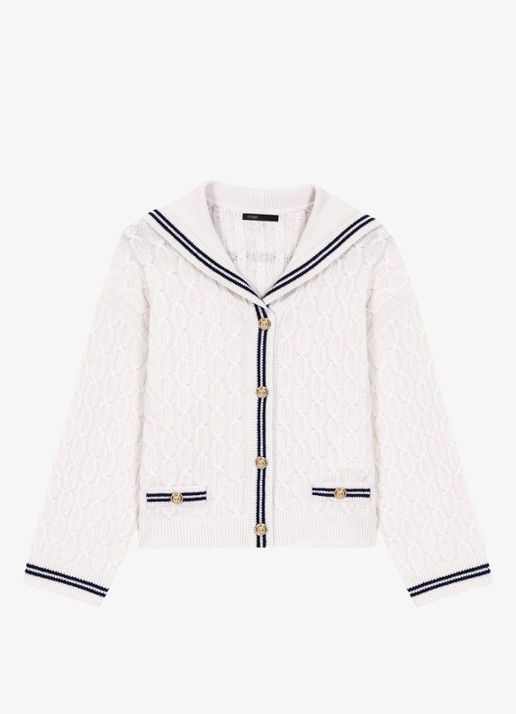 Maje Kabelgebreid vest van wol - voorkant 5 beige
