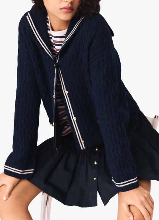 Maje Kabelgebreid vest van wol - detail 6 blauw