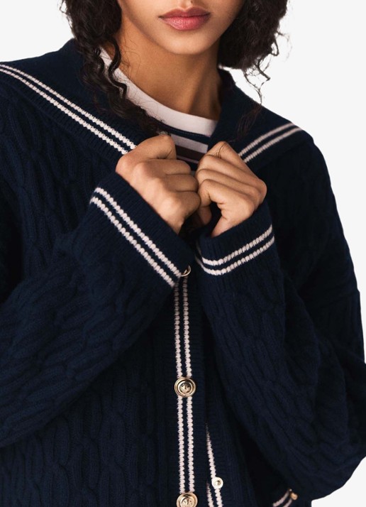 Maje Kabelgebreid vest van wol - detail 7 blauw