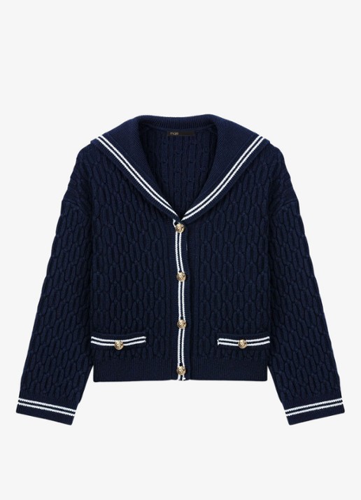 Maje Kabelgebreid vest van wol - voorkant 2 blauw