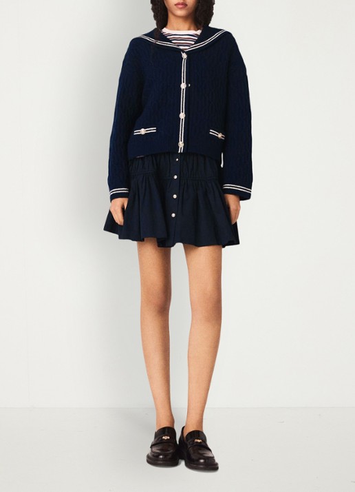 Maje Kabelgebreid vest van wol - voorkant 3 blauw