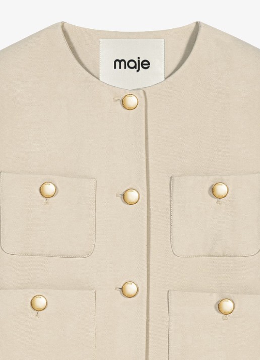 Maje Kort linnen blend jasje - detail 8 beige
