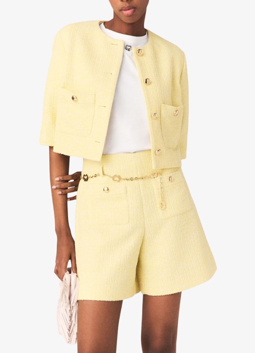 Maje korte broek met tweed-look - detail 8 lichtgeel