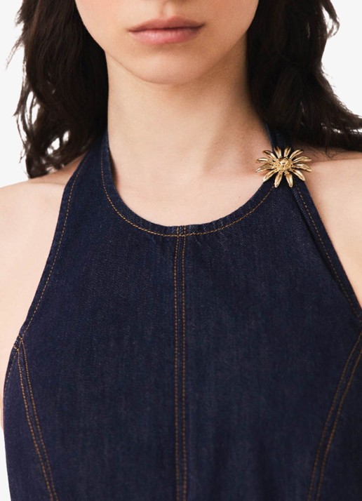 Maje Korte denim jurk met broche - detail 5 donkerblauw