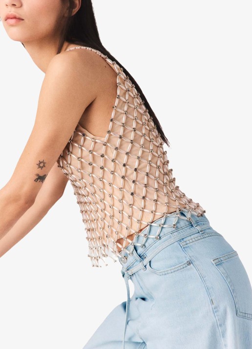 Maje Lakoya top met kralendecoratie - detail 5 beige