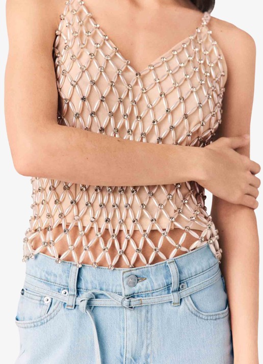 Maje Lakoya top met kralendecoratie - detail 7 beige
