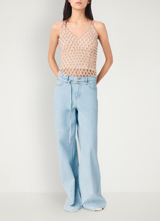 Maje Lakoya top met kralendecoratie - voorkant 3 beige
