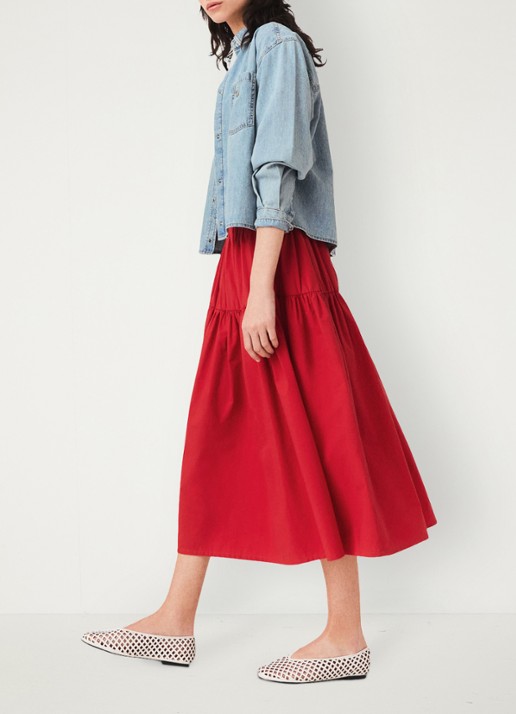 Maje Lange geplooide rok - detail rood