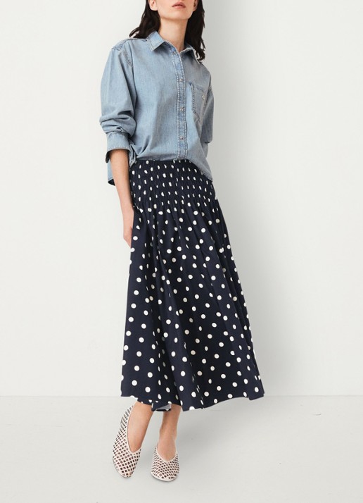 Maje Lange katoenen rok - detail 3 donkerblauw