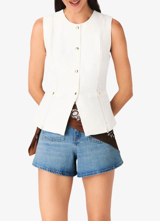 Maje Leena gilet in linnenblend - detail 5 wit