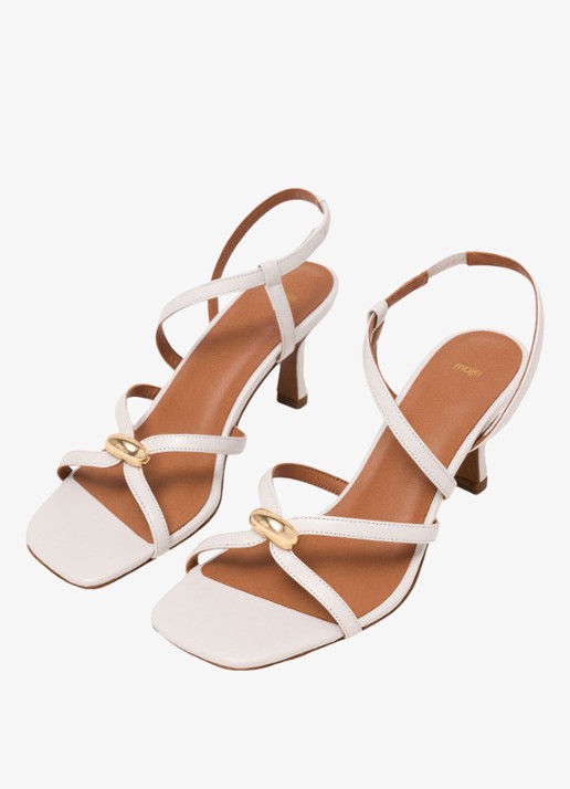 Maje Leren sandalen met meerdere bandjes - detail 4 beige