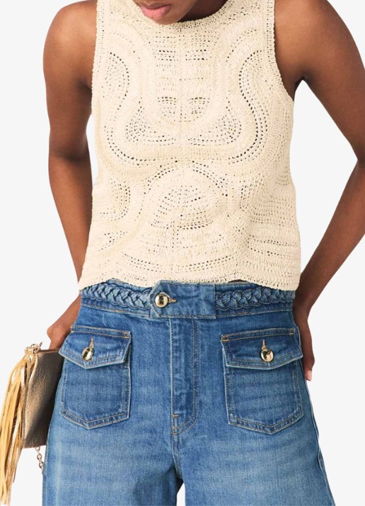 Maje Light mouwloze top met opengewerkt dessin