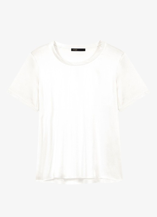 Maje Limeon T-shirt van zijde met ronde hals - voorkant wit