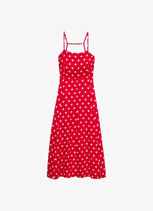 Maje Linnen blend maxi jurk met rugdecolleté - voorkant 6 rood
