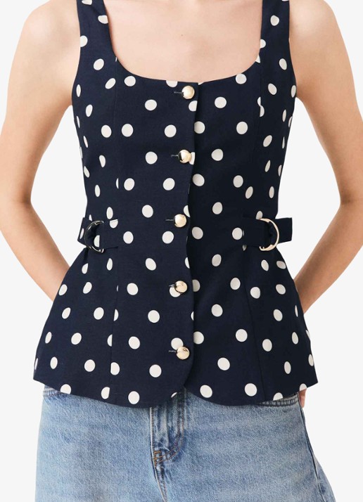 Maje Linnen blend rugdecolleté top - detail 6 donkerblauw