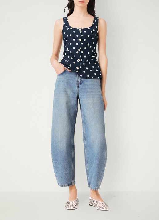 Maje Linnen blend rugdecolleté top - voorkant 2 donkerblauw