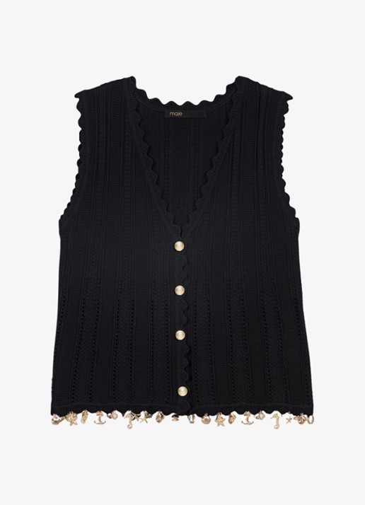 Maje Lishella vest met kralendecoratie  - voorkant 2 zwart