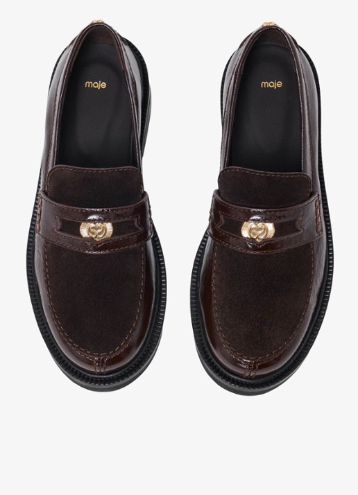 Maje Loafer van leer - detail 2 donkerbruin