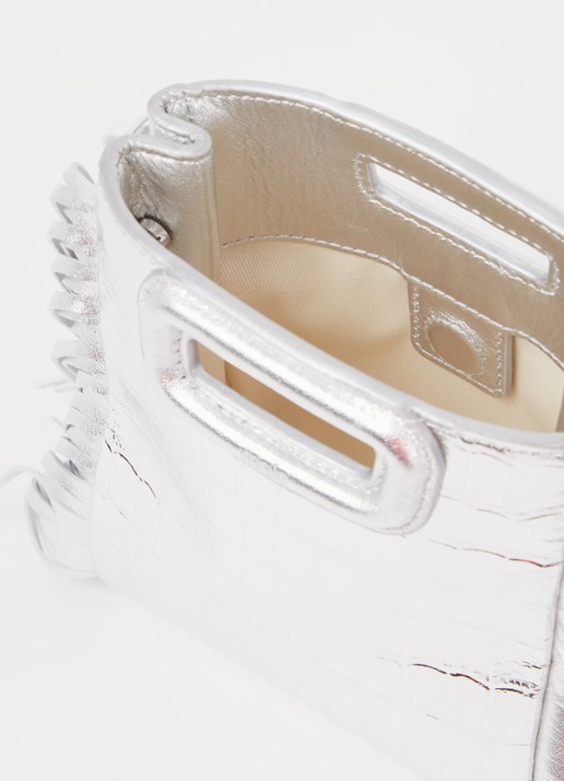 Maje M bag Mini handtas van schapenleer met franjes en crocostructuur - detail 2 zilver