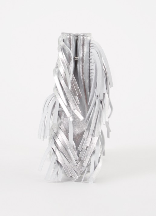 Maje M bag Mini handtas van schapenleer met franjes en crocostructuur - detail 3 zilver