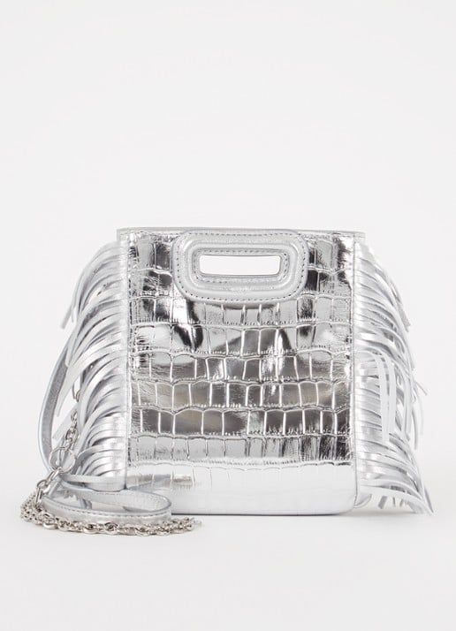 Maje M bag Mini handtas van schapenleer met franjes en crocostructuur