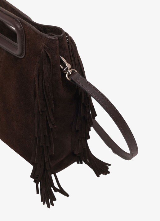 Maje M crossbodytas van suède - detail 2 donkerbruin
