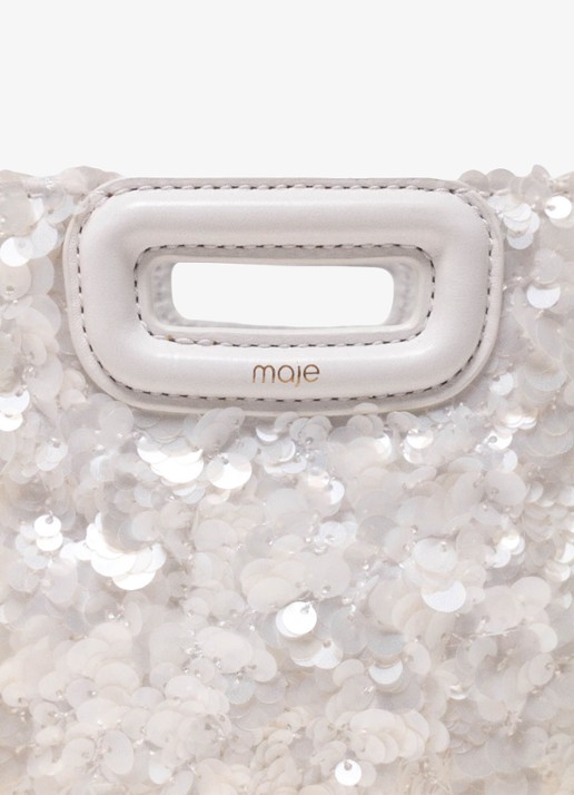 Maje M Mini clutch van schapenleer met pailletten - detail 4 wit