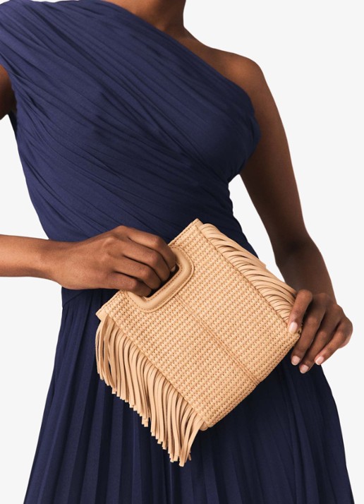 Maje M Mini Raf City handtas met gevlochten detail en franjes - voorkant 6 beige