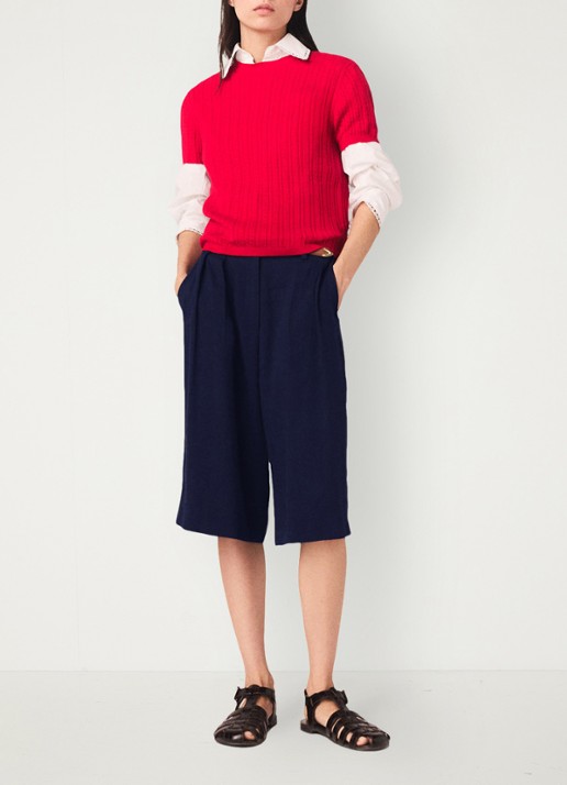 Maje Mapi kabelgebreide T-shirt in zijdeblend - voorkant 6 steenrood